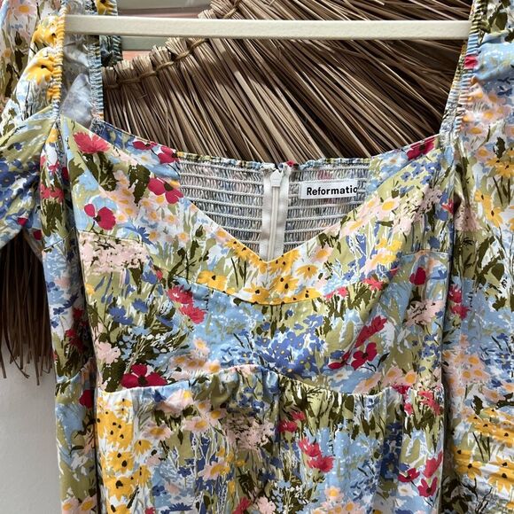 Reformation Kenzi floral sweetheart neckline smocked back mini dress - Picture 7 of 9